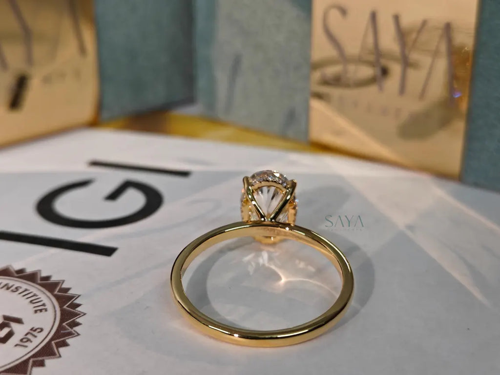 Oval Lab Grown Diamond Engagement Ring - White/Yellow Solid Gold