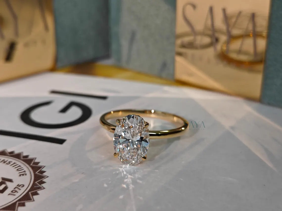 Oval Lab Grown Diamond Engagement Ring - White/Yellow Solid Gold