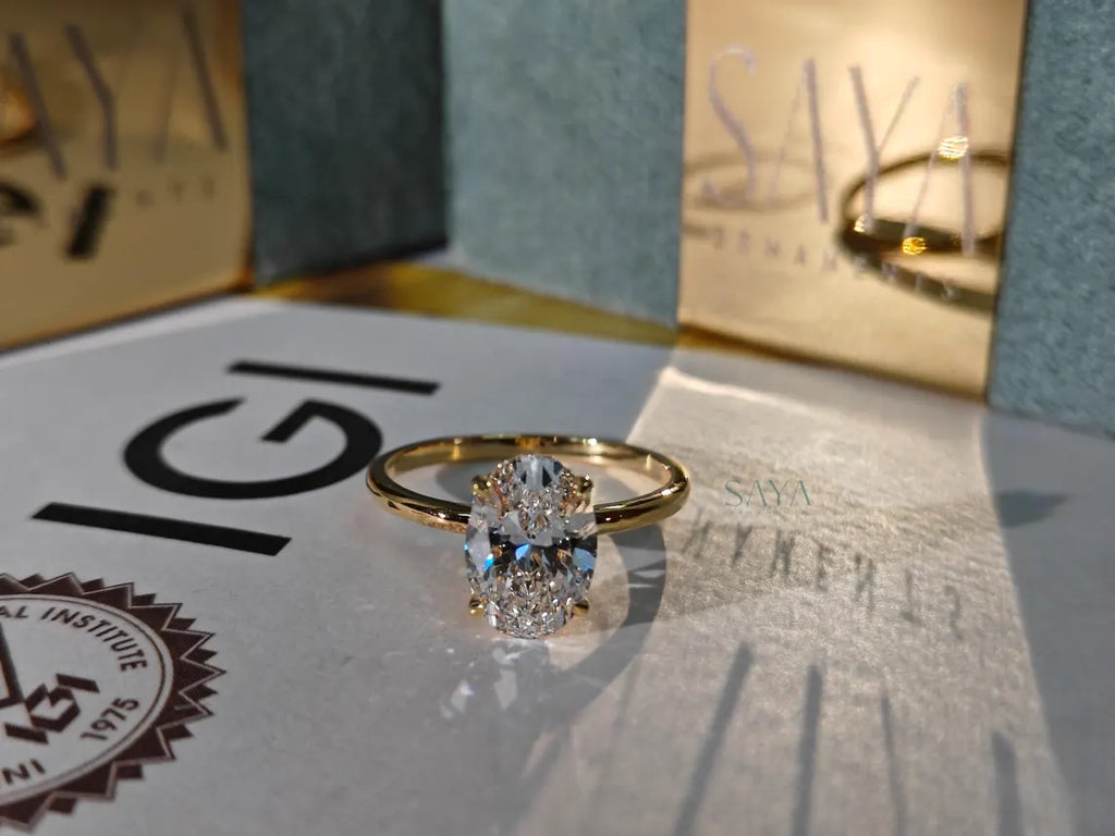 Oval Lab Grown Diamond Engagement Ring - White/Yellow Solid Gold