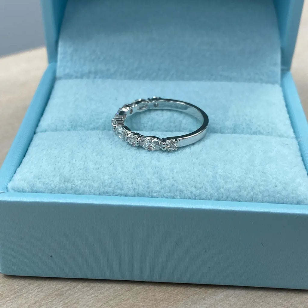 0.70 Carat Lab Grown Diamond Wedding Band, 14K Gold Marquise and Round Cut Ring