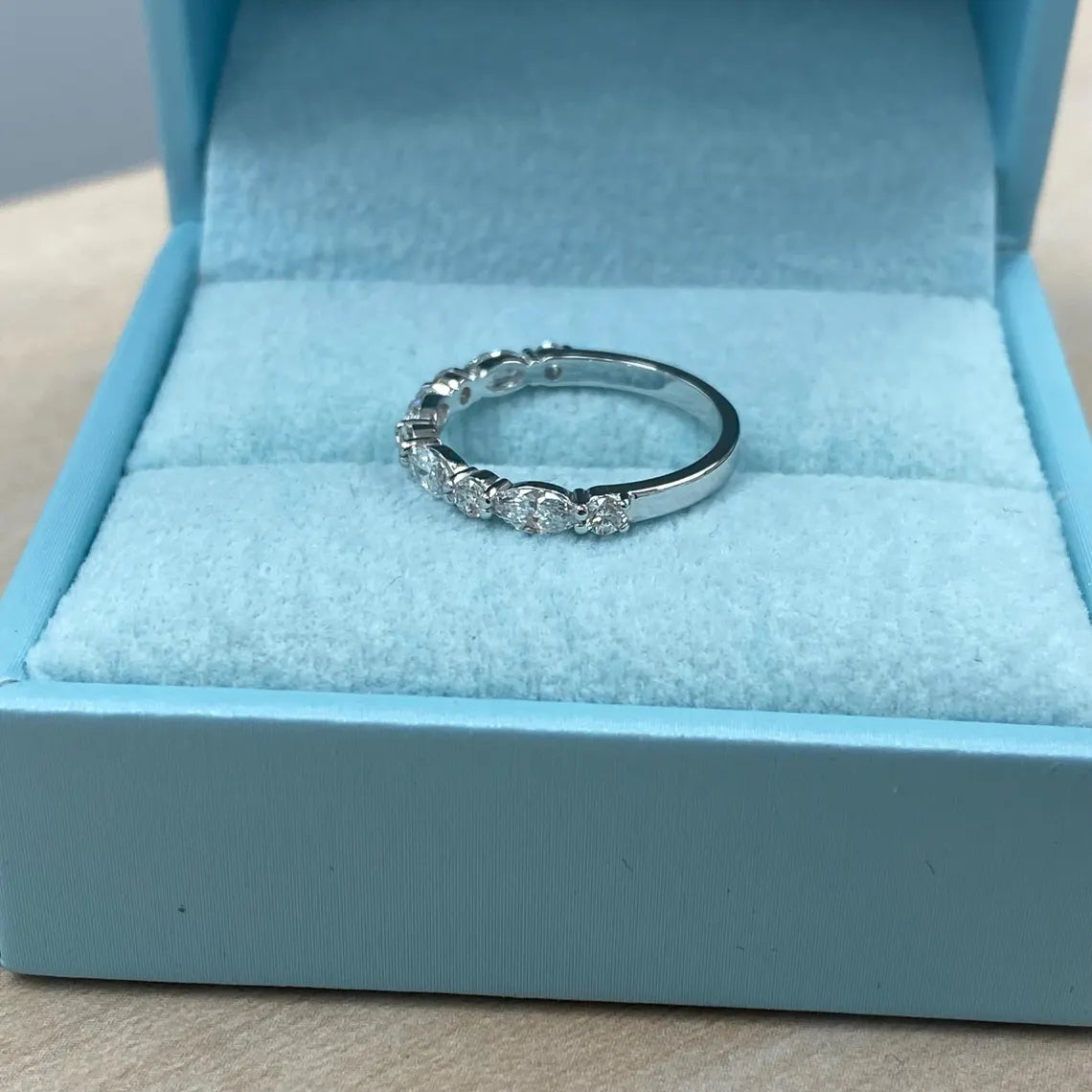 0.70 Carat Lab Grown Diamond Wedding Band, 14K Gold Marquise and Round Cut Ring