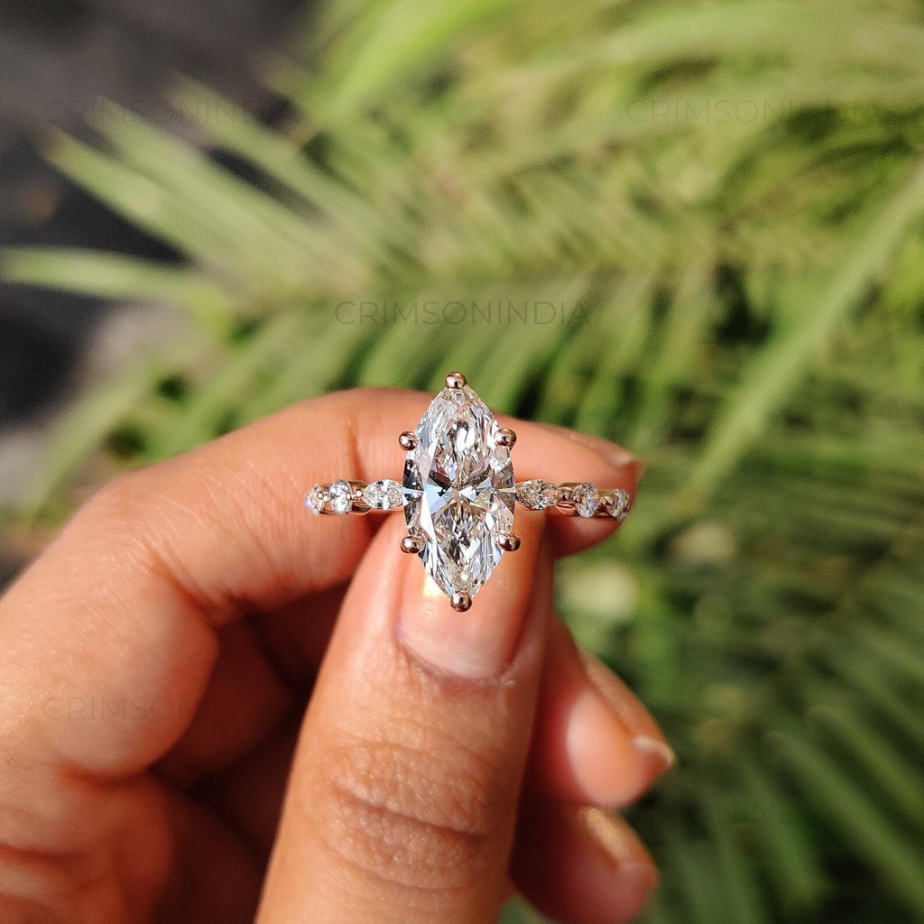 2.5 CT Marquise Moissanite Engagement Ring, 14K Solid Gold Ring, Half Eternity Ring, Six Prong Solitaire Ring For Women, Anniversary Gift