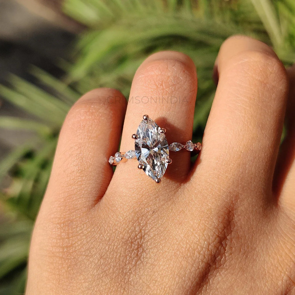 2.5 CT Marquise Moissanite Engagement Ring, 14K Solid Gold Ring, Half Eternity Ring, Six Prong Solitaire Ring For Women, Anniversary Gift