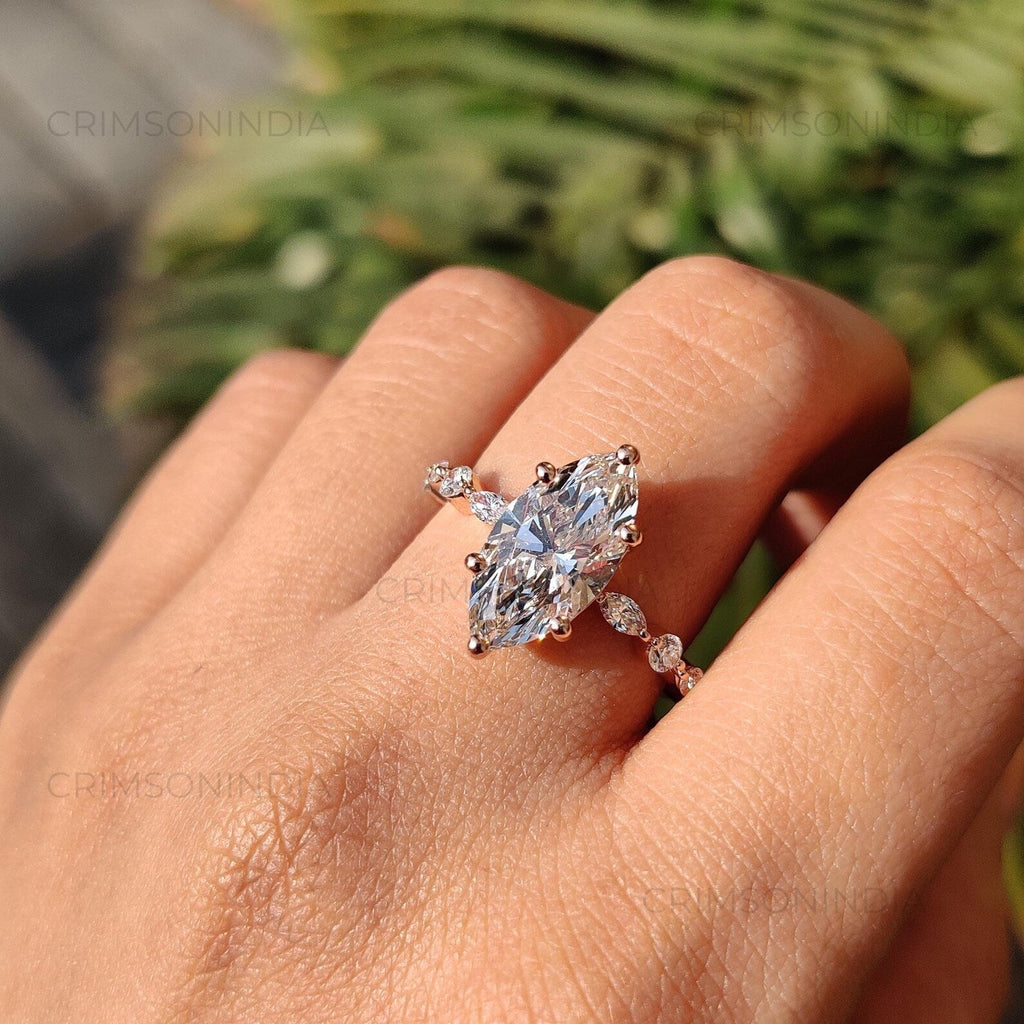 2.5 CT Marquise Moissanite Engagement Ring, 14K Solid Gold Ring, Half Eternity Ring, Six Prong Solitaire Ring For Women, Anniversary Gift