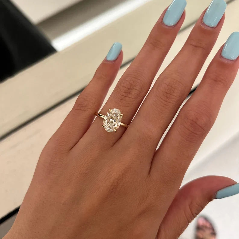 3 Carat Oval Cut E VVS2 Engagement Ring / Oval Lab Grown Diamond Ring / 14K or 18K Yellow Gold Ring / Thin Ring / Minimal Ring / Dainty Ring