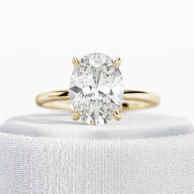 3 Carat Oval Cut E VVS2 Engagement Ring / Oval Lab Grown Diamond Ring / 14K or 18K Yellow Gold Ring / Thin Ring / Minimal Ring / Dainty Ring