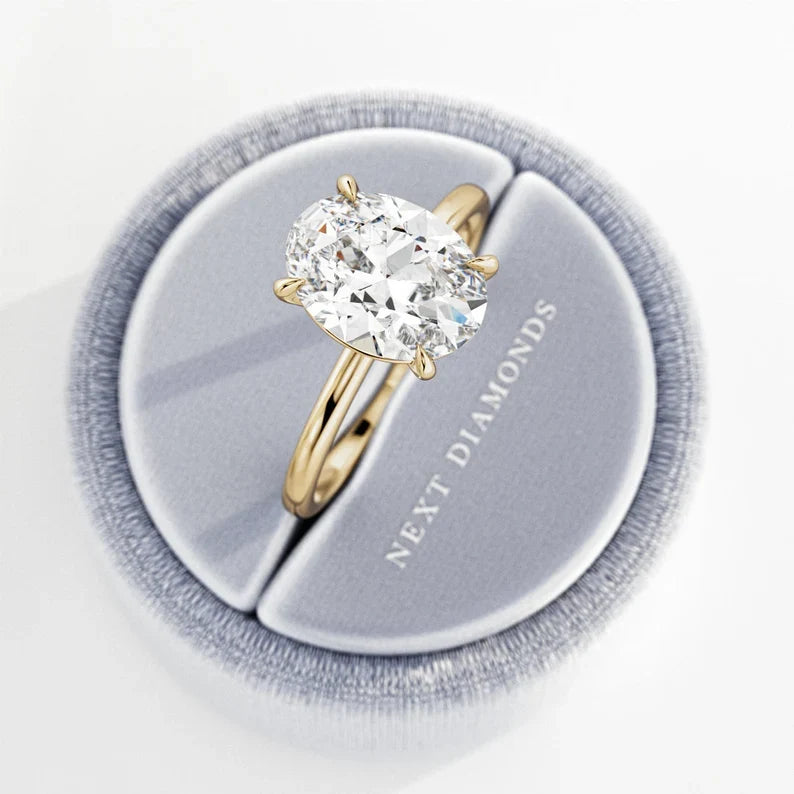 3 Carat Oval Cut E VVS2 Engagement Ring / Oval Lab Grown Diamond Ring / 14K or 18K Yellow Gold Ring / Thin Ring / Minimal Ring / Dainty Ring
