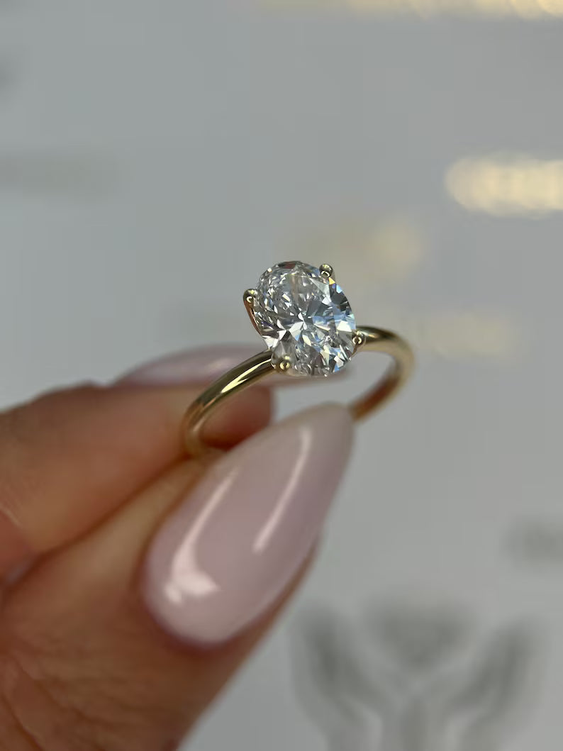 Tulip Design 1.5 Carat D color VVS1 Clarity Oval Excellent Cut Lab Grown Diamond Solitaire Engagement Ring 14k Yellow Gold