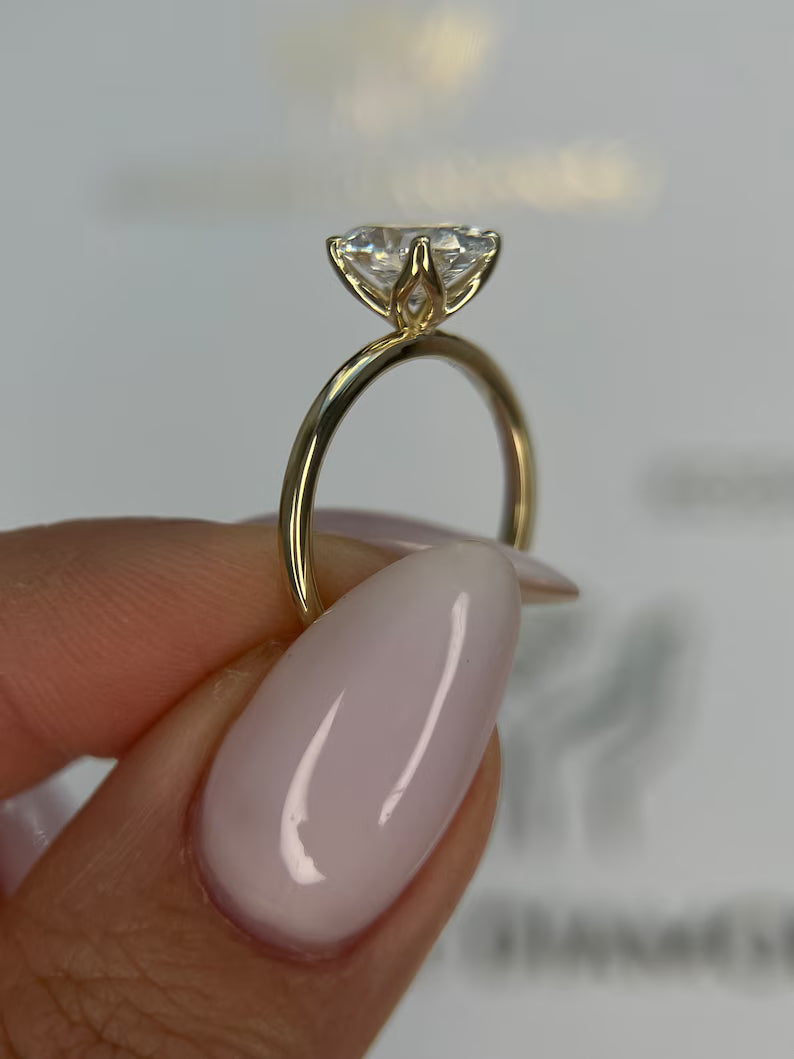 Tulip Design 1.5 Carat D color VVS1 Clarity Oval Excellent Cut Lab Grown Diamond Solitaire Engagement Ring 14k Yellow Gold
