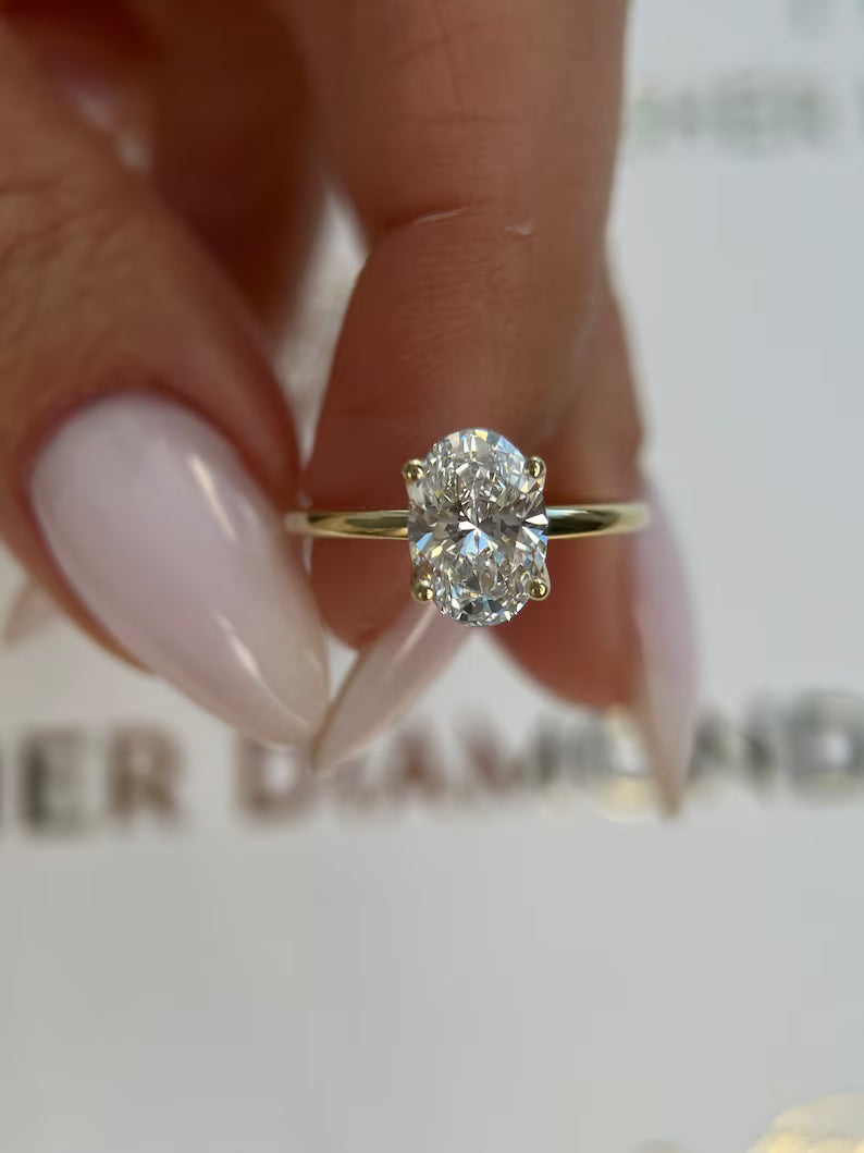 Tulip Design 1.5 Carat D color VVS1 Clarity Oval Excellent Cut Lab Grown Diamond Solitaire Engagement Ring 14k Yellow Gold