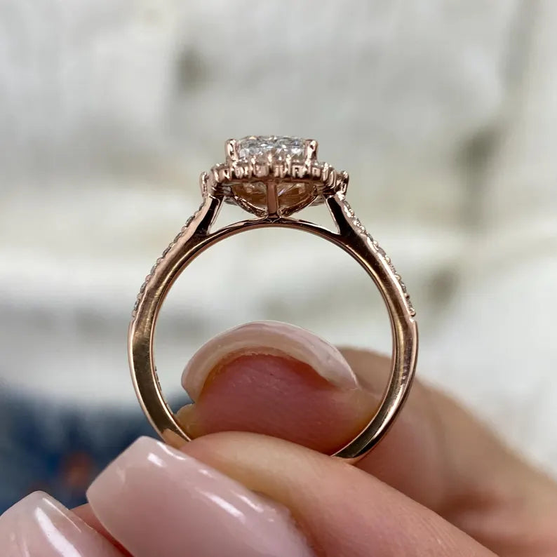 1.8ct E/VVS2 Radiant Cut Lab Created Diamond Proposal Ring 14K Rose Gold Setting Round Side Stones Cut