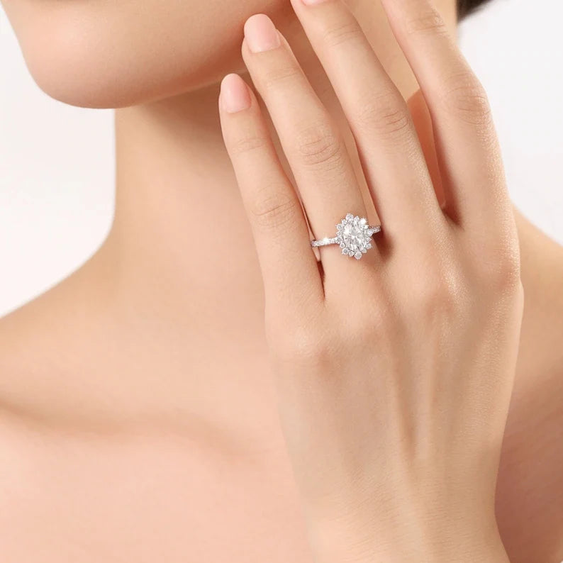 2.0ctw Gold Statement Ring, Moissanite Diamond Ring Engagement Ring Promise Ring Gold Wedding Ring Women Ring, Handmade Jewelry Gift for Her