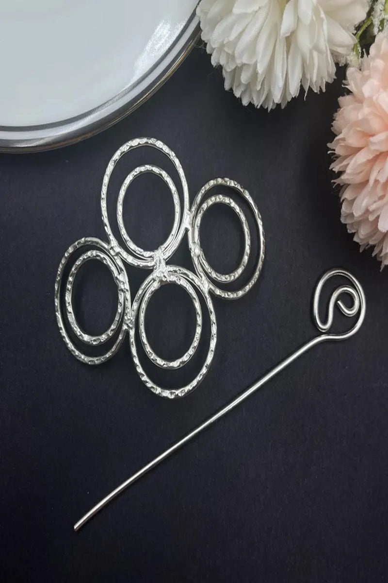 Vastrabhushan Handmade Silver Hair Stick | Boho Geometric Spiral Bun Holder