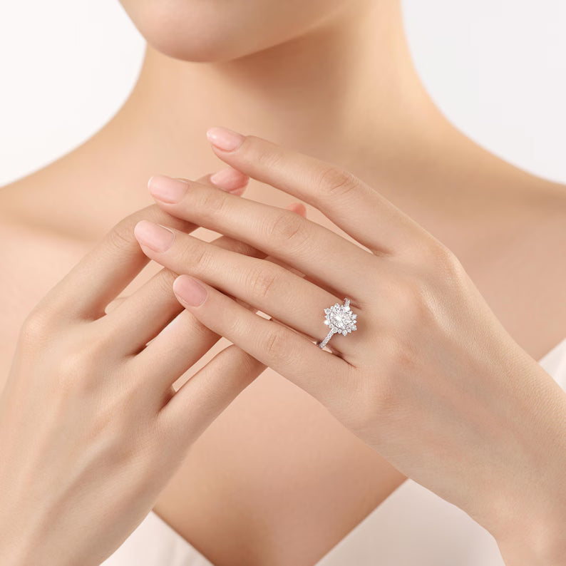 2.0ctw Gold Statement Ring, Moissanite Diamond Ring Engagement Ring Promise Ring Gold Wedding Ring Women Ring, Handmade Jewelry Gift for Her