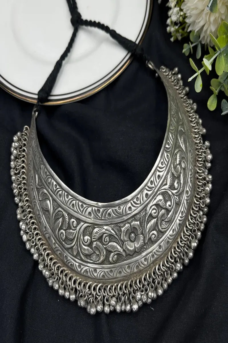 Vastrabhushan Handmade Oxidized Silver Tone Ghungroo Choker|Boho Tribal Necklace