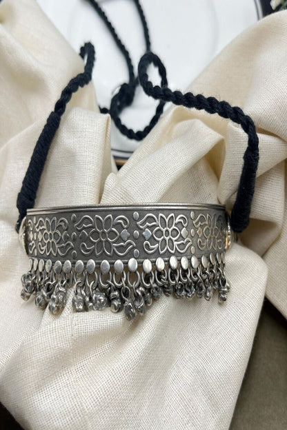 Vastrabhushan Oxidised Silver Torque Choker Necklace with Ghungroo | Vintage Tribal Boho Statement Jewellery