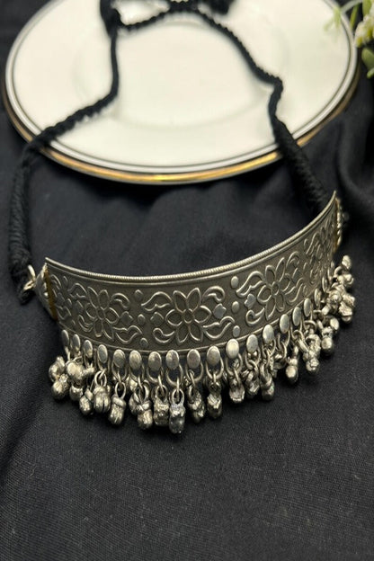Vastrabhushan Oxidised Silver Torque Choker Necklace with Ghungroo | Vintage Tribal Boho Statement Jewellery