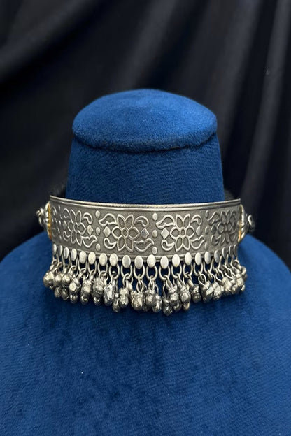 Vastrabhushan Oxidised Silver Torque Choker Necklace with Ghungroo | Vintage Tribal Boho Statement Jewellery