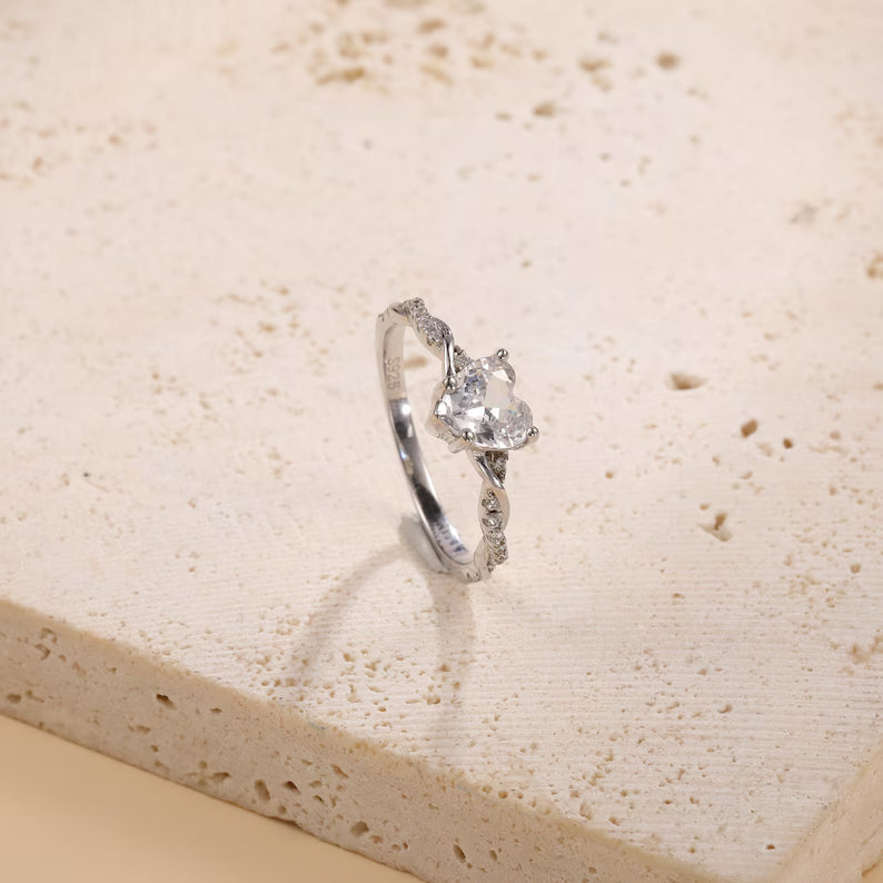 925 Sterling Silver Promise Heart Ring For Her, Custom Heart-Shaped Cubic Zirconia Ring Engagement Ring, Anniversary Ring,Valentine Day Gift