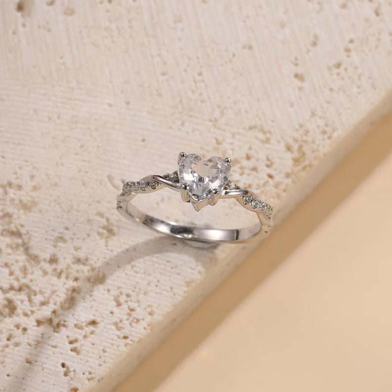 925 Sterling Silver Promise Heart Ring For Her, Custom Heart-Shaped Cubic Zirconia Ring Engagement Ring, Anniversary Ring,Valentine Day Gift