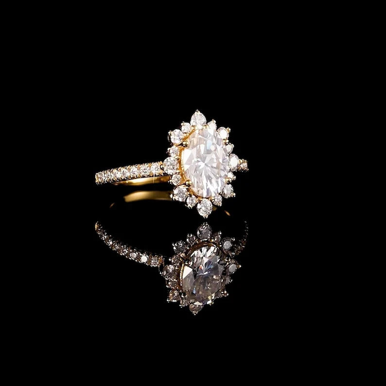 2.0ctw Gold Statement Ring, Moissanite Diamond Ring Engagement Ring Promise Ring Gold Wedding Ring Women Ring, Handmade Jewelry Gift for Her