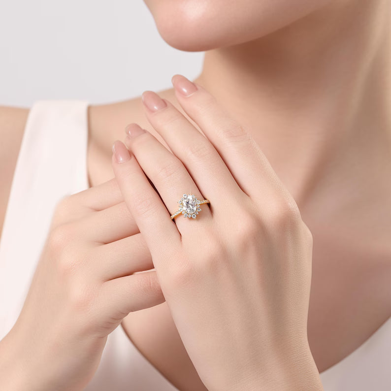 2.0ctw Gold Statement Ring, Moissanite Diamond Ring Engagement Ring Promise Ring Gold Wedding Ring Women Ring, Handmade Jewelry Gift for Her