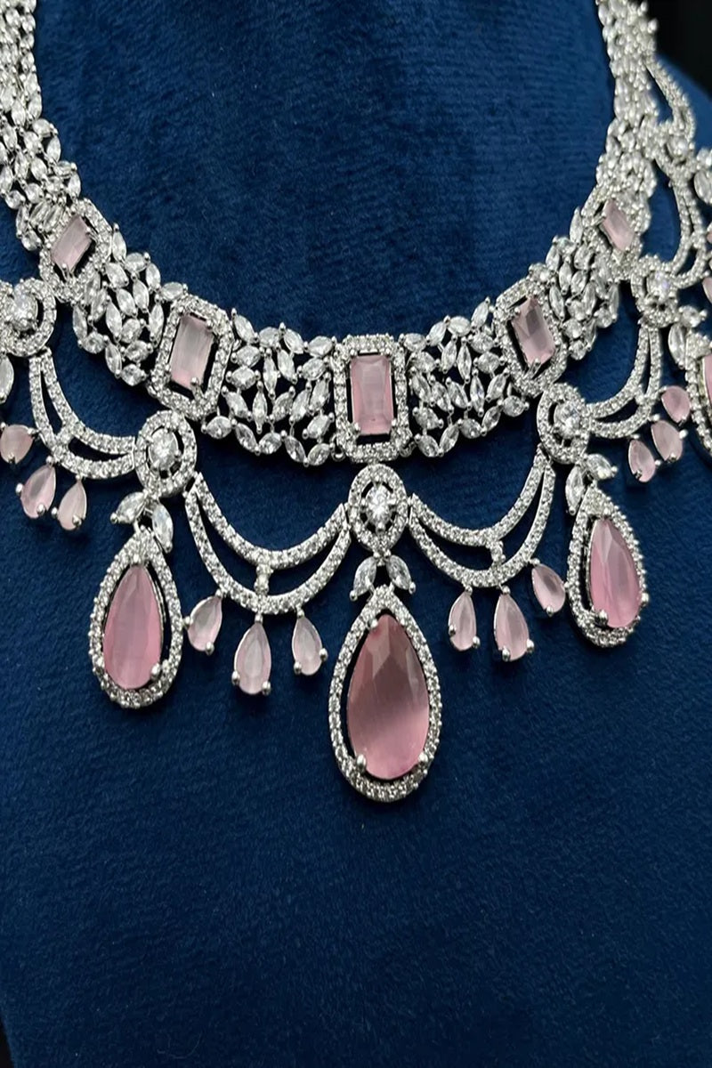 Vastrabhushan Bridal Pink Stone Choker Necklace Set: CZ Diamond Indian Wedding Jewelry