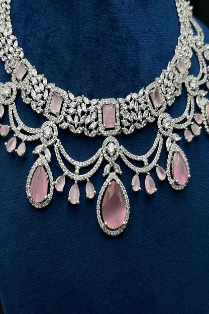 Vastrabhushan Bridal Pink Stone Choker Necklace Set: CZ Diamond Indian Wedding Jewelry