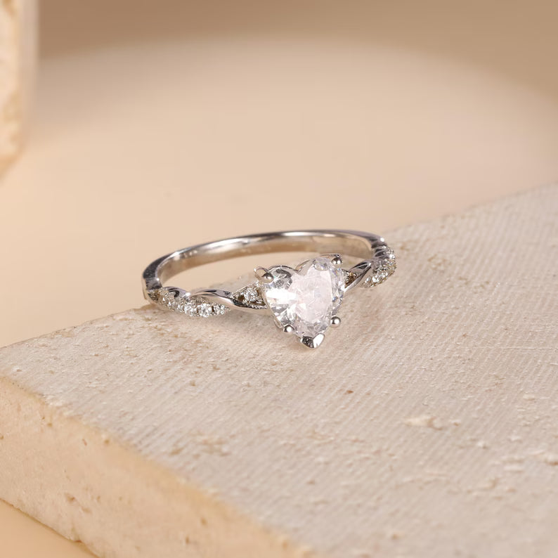 925 Sterling Silver Promise Heart Ring For Her, Custom Heart-Shaped Cubic Zirconia Ring Engagement Ring, Anniversary Ring,Valentine Day Gift