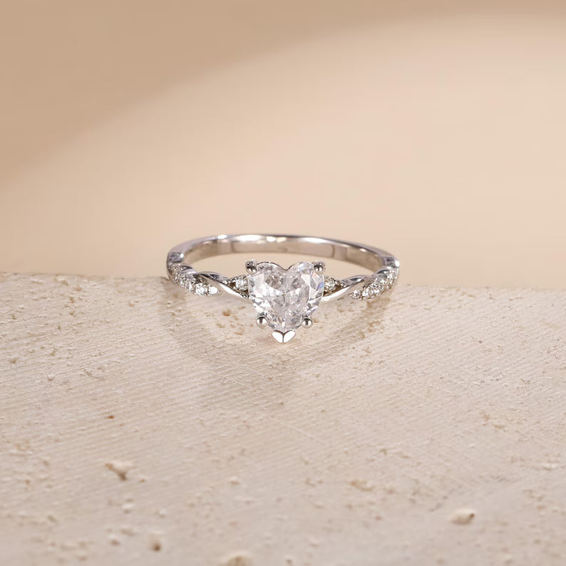 925 Sterling Silver Promise Heart Ring For Her, Custom Heart-Shaped Cubic Zirconia Ring Engagement Ring, Anniversary Ring,Valentine Day Gift