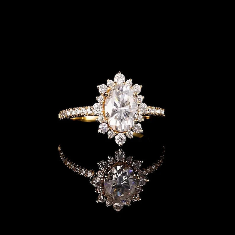 2.0ctw Gold Statement Ring, Moissanite Diamond Ring Engagement Ring Promise Ring Gold Wedding Ring Women Ring, Handmade Jewelry Gift for Her