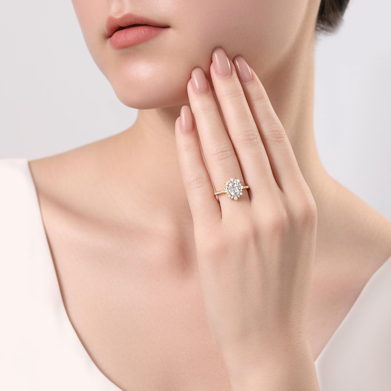 2.0ctw Gold Statement Ring, Moissanite Diamond Ring Engagement Ring Promise Ring Gold Wedding Ring Women Ring, Handmade Jewelry Gift for Her