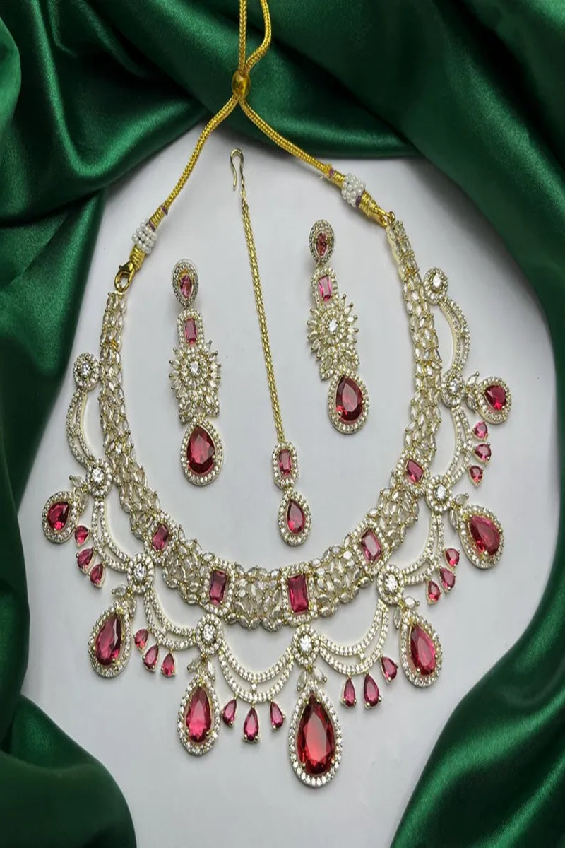 Vastrabhushan Red Stone Kundan Bridal Jewelry Set | Choker Necklace, Maang Tikka