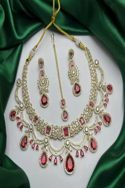 Vastrabhushan Red Stone Kundan Bridal Jewelry Set | Choker Necklace, Maang Tikka