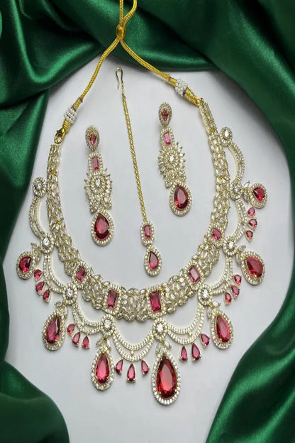Vastrabhushan Red Stone Kundan Bridal Jewelry Set | Choker Necklace, Maang Tikka