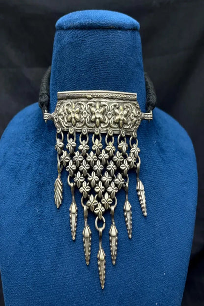Vastrabhushan Oxidised Silver Tribal Choker Necklace | Vintage Ethnic Statement Hasli Torque Necklace