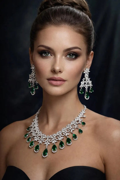 Vastrabhushan Emerald Green CZ Necklace Set: Indian Bollywood Jewelry
