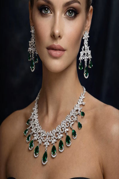 Vastrabhushan Emerald Green CZ Necklace Set: Indian Bollywood Jewelry