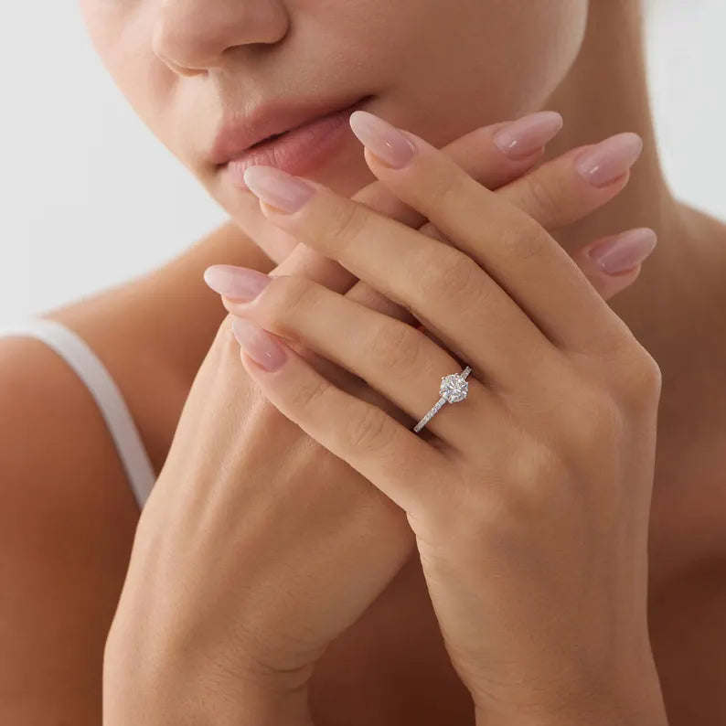 1.2ctw Gold Engagement Ring, Moissanite Diamond Ring Promise Ring Statement Ring Gold Wedding Ring Women Ring, Handmade Jewelry Gift for Her