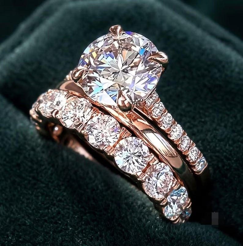 Round Cut Solitaire Engagement Ring Set, 3 Piece Stackable Bridal Rings,Moissanite Wedding Band,Dainty Promise Ring, Christmas Gifts For Her
