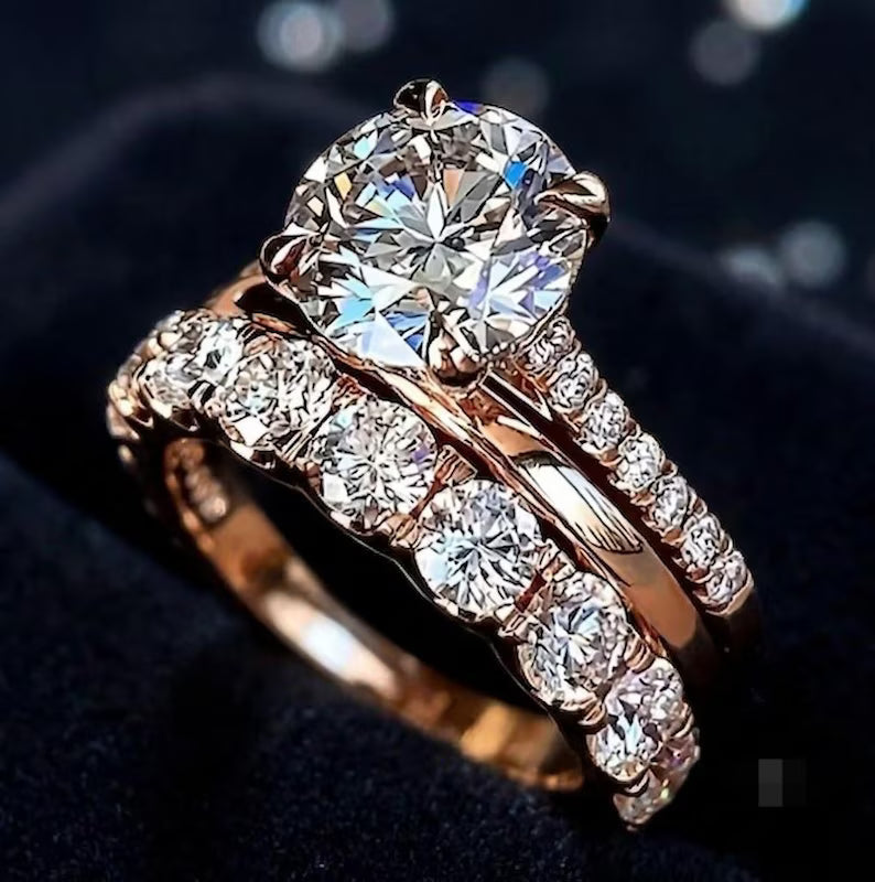 Round Cut Solitaire Engagement Ring Set, 3 Piece Stackable Bridal Rings,Moissanite Wedding Band,Dainty Promise Ring, Christmas Gifts For Her