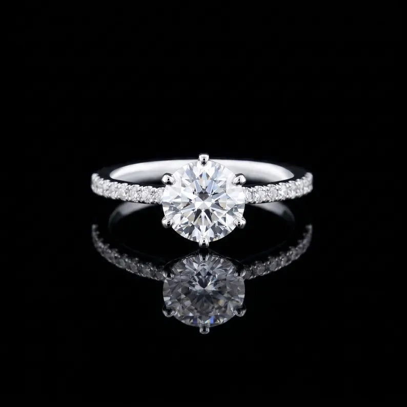1.2ctw Gold Engagement Ring, Moissanite Diamond Ring Promise Ring Statement Ring Gold Wedding Ring Women Ring, Handmade Jewelry Gift for Her