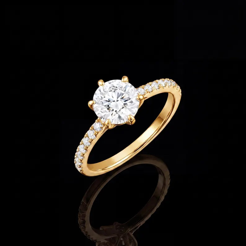 1.2ctw Gold Engagement Ring, Moissanite Diamond Ring Promise Ring Statement Ring Gold Wedding Ring Women Ring, Handmade Jewelry Gift for Her