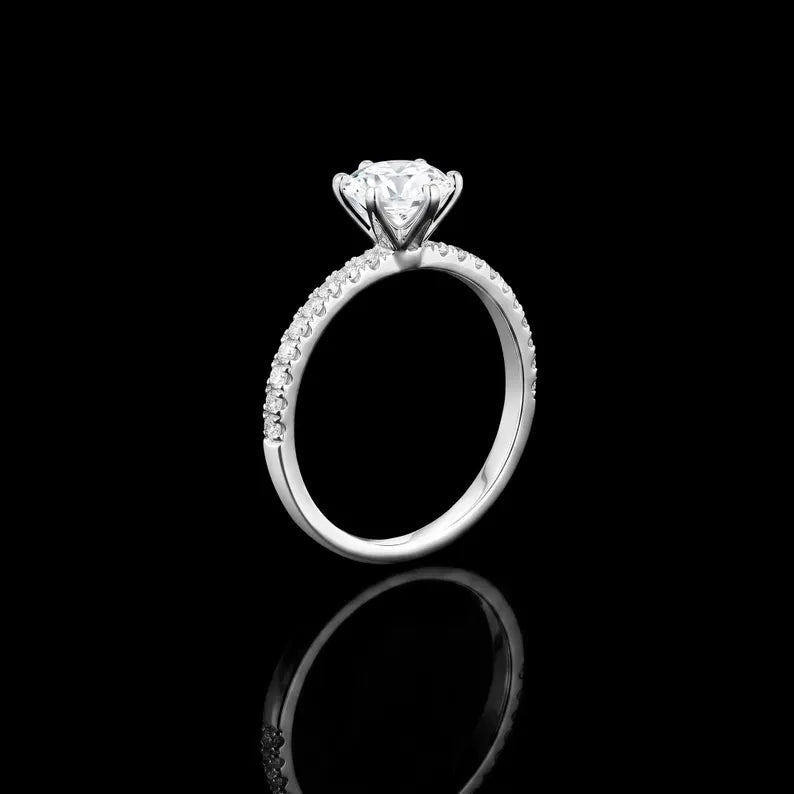 1.2ctw Gold Engagement Ring, Moissanite Diamond Ring Promise Ring Statement Ring Gold Wedding Ring Women Ring, Handmade Jewelry Gift for Her