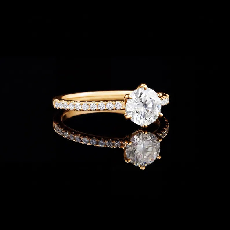 1.2ctw Gold Engagement Ring, Moissanite Diamond Ring Promise Ring Statement Ring Gold Wedding Ring Women Ring, Handmade Jewelry Gift for Her
