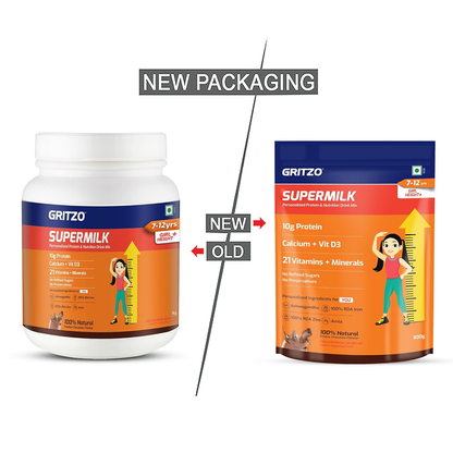 Gritzo SuperMilk Height+ Health Drink for 10-12y Girls - Double Chocolate Flavor