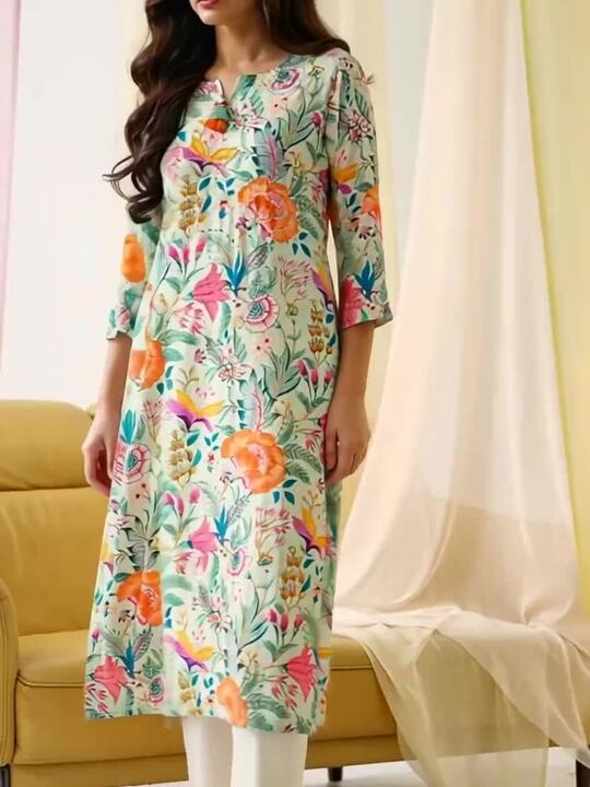 Sangria Floral Printed Straight Kurta
