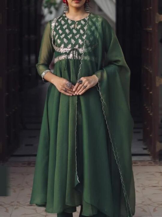 Anayna Women Ethnic Motifs Embroidered Panelled Kurta with Trousers & With Dupatta