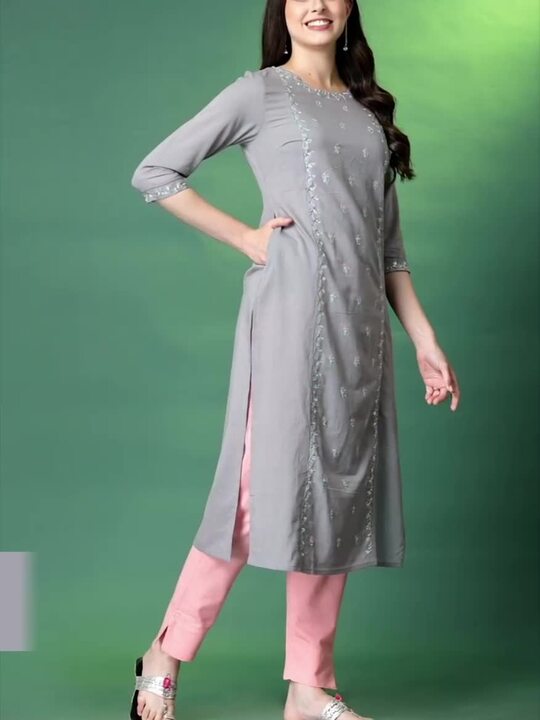 Sangria Floral Embroidered Cotton Straight Kurta