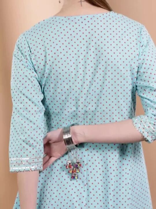 Anubhutee Women Blue Empire Pure Cotton Kurta with Sharara & With Dupatta